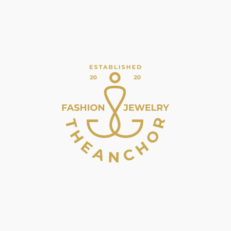 luxury gold anchor logo design templateのイラスト素材