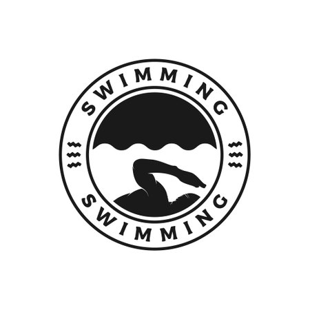Swimming Sport Stamp Sticker Emblem Label logo design templateのイラスト素材