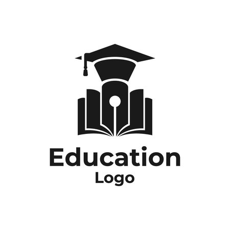 Education icon with graduation hat, pen, and book in silhouette designのイラスト素材
