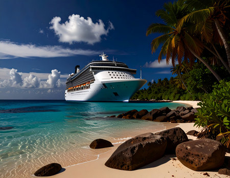 Cruise ship at Seychelles, La Digue islandの素材