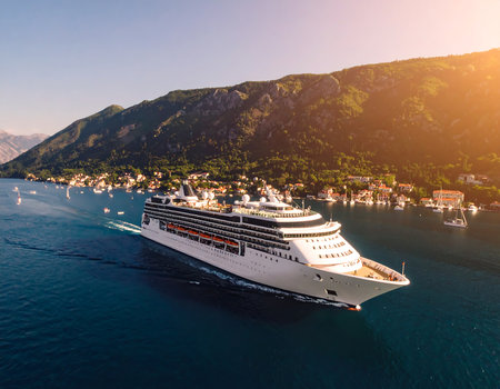 Cruise ship in the Bay of Kotor, Montenegro.の素材