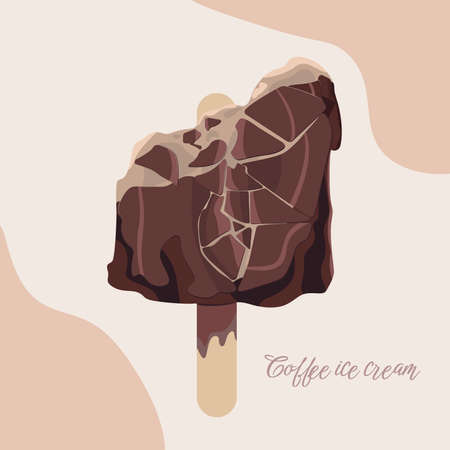 The coffee chocolate flat isolated bited ice cream for vector and digital arts, Web vector illustration with chocolate coffee bited ice cream for stickers, backgrounds, patterns, prints, postersのイラスト素材