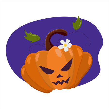 the halloween flat cartoon orange isolated pumpkin for vector illustrations, patterns, prints, backgrounds, posters, cards.Vector illustration with the isolated flat cartoon pumpkin for halloween artsのイラスト素材