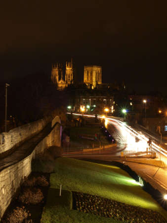 York Minster and Bar Walls at Nightの写真素材