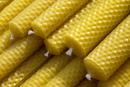 selection of beeswax candlesの写真素材