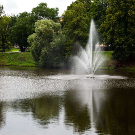 Centrum of Riga, Latvia. Park with gardens and fountains.の写真素材