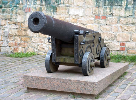 Old Massive Iron Wooden Cannon (Riga Latvia)の写真素材