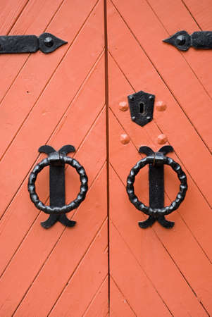 Old Red Wooden Door, Heavy Iron Linksの写真素材