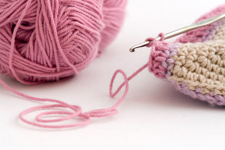 Crochet with metal hook needle in progress