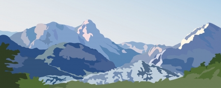 Mountain landscape  Snow-capped peaks on a sunny dayのイラスト素材