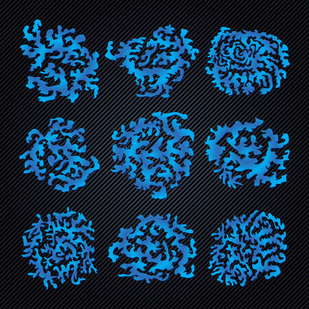 Set of abstract art spots on the dark background  Each flourish drawn with one scratch of the pen のイラスト素材