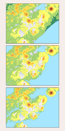 Maps show long-term effects of global warming such as rising sea levels due to thermal expansion and melting of glaciers and ice sheets のイラスト素材