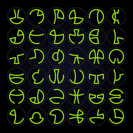 Letters of the aliens alphabet. Vector set of unreadable symbols and signs.のイラスト素材