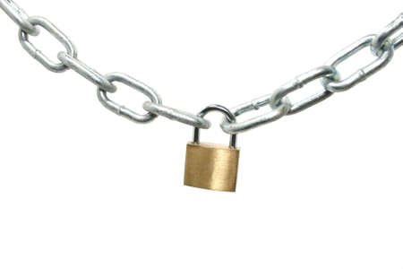 a padlock holding a silver chainの写真素材