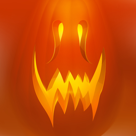 Realistic vector Halloween pumpkin with candle inside. Happy face Halloween pumpkin isolated on white background.. Vector Eps 10のイラスト素材