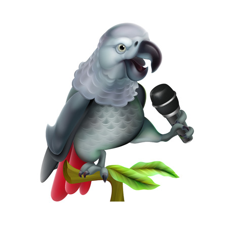 Talking parrot with microphone. Vector realistic. Vector Mesh technique.のイラスト素材