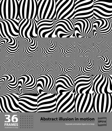 Abstract illusion in motion. 36 frames. Hypnotic Black and White element in motion. Separate animation layers in a loop. Vectorのイラスト素材
