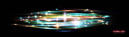 Neon wind lines. Glow effect. Beautiful light. Glint cosmic rays. Power energy. Futuristic wave Flash. Magic sparks. Mystical shine streaks. Empty place. Abstract background. Vector. EPS10のイラスト素材