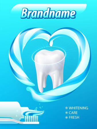 Whitening toothpaste poster concept. Tooth before and after whitening treatment. Graphic concept for your design. Vector Illustrationのイラスト素材