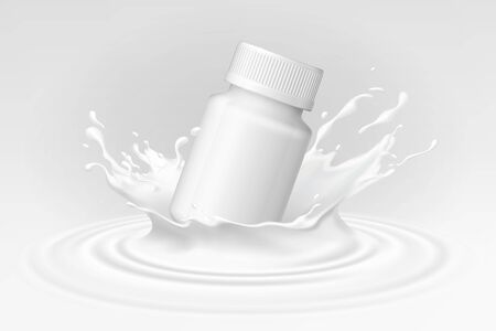 A plastic bottle falling into liquid white paint causes a splash. The concept of creative impulse and energy. Vector EPS10のイラスト素材