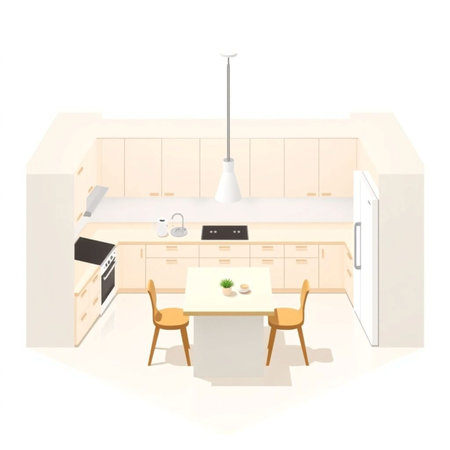 Kitchen interior isolated on a white background. 3d rendering.の素材