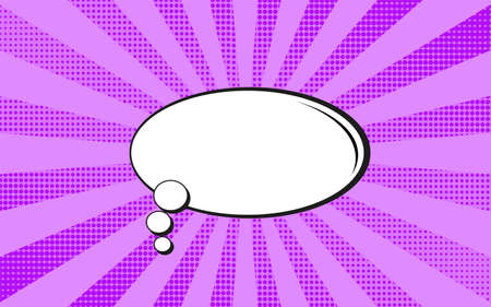 Pop art background. Comic pattern with halftone and starburst. Violet cartoon retro sunburst texture with dots. Duotone effect. Vintage gradient banner. Funny superhero print. Vector illustration.のイラスト素材