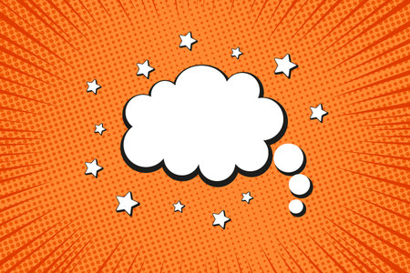 Pop art background. Comic halftone texture with speech bubble. Orange starburst pattern. Vintage...