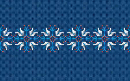 Christmas knit seamless pattern. sweater texture with flowers. Xmas festive background. Blue knitted print. Holiday fair isle traditional ornament. Geometric wool pullover. Vector illustration.のイラスト素材