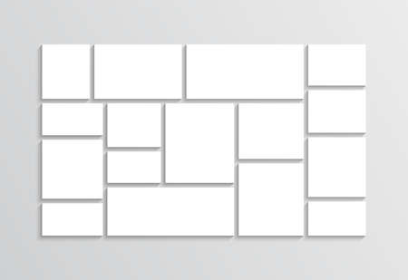 Moodboard layout. Photo collage grid. Mood board template. Album brandboard. Mosaic pictures frame. retro gallery banner. Portfolio images isolated on gray background. vector illustrationのイラスト素材