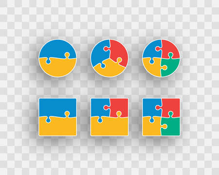 Puzzle pieces set. Jigsaw grids. Modern background with separate shapes. Collection mosaic textures. Scheme of thinking game with details. simple frame tiles. vector illustration.のイラスト素材
