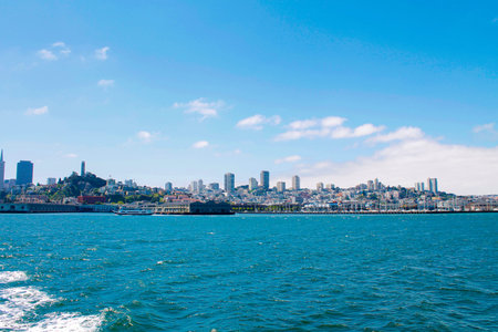 Panoramic view of San Francisco city and bay area from ferry