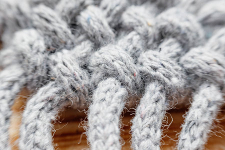 Close-up of hand made macrame texture pattern. Handmade stylish 100 cotton wall macrame decoration....
