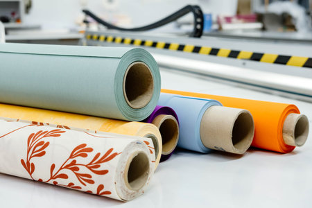 Rolls of fabric for roller blinds are in production.