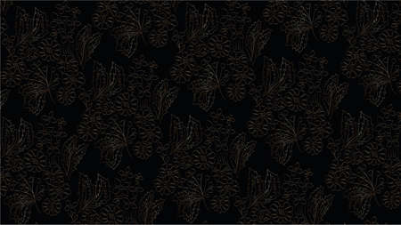 gold flowers on black imitation embroideryの写真素材