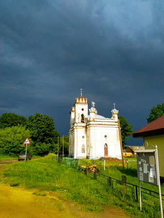village church against a stormy skyの写真素材