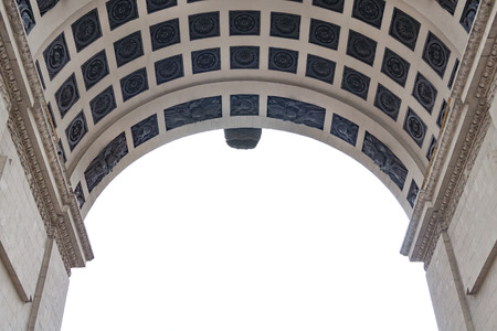 Close up view on a fragment of the triumphal arch isolated on a white background (copy space)のeditorial素材
