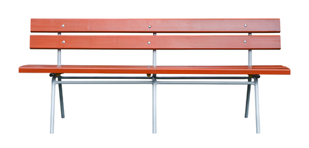 Brown wooden bench with white metal legs, Isolated on a white background (design element)の写真素材