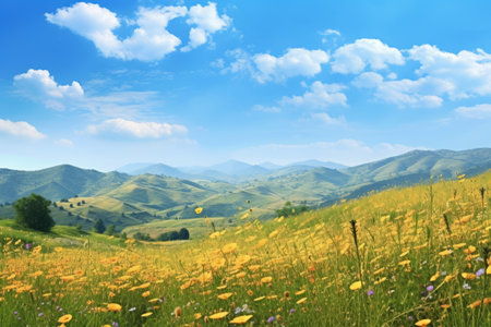 Panoramic view on the flowering mountain meadowsの素材