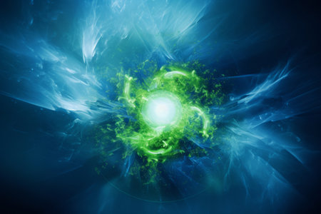An abstract illustration, depicting clean energy as a swirling vortex of energy particles. Concept of harnessing renewable energy from natural forcesの素材