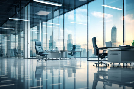 Interior of a modern bright office space. Blurred background, shallow depth of fieldの素材