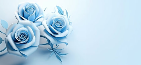 An elegant paper roses in 3d style with graceful curves on light blue background, copy spaceの素材