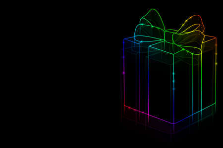 Neon gift on a black background with space for textの写真素材