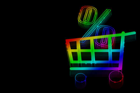 Neon symbol percent discounts and a shopping cart の写真素材