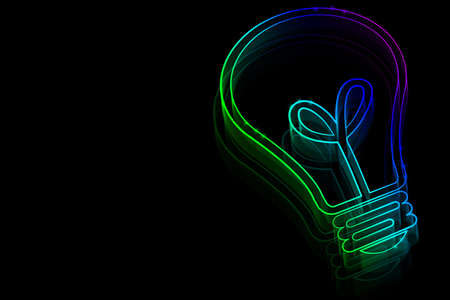  Neon light bulb symbol on a dark backgroundの写真素材