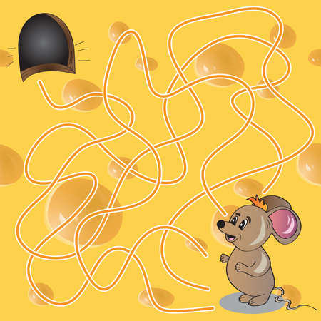Cartoon Vector Illustration of  Maze or Labyrinth Game with Funny Mouseのイラスト素材