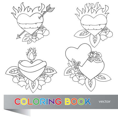 Heart Tattoo Design - flash set -  coloring bookのイラスト素材