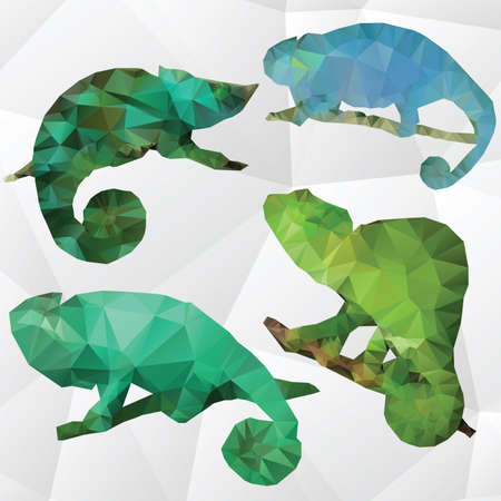 Vector art multicolored polygonalset of chameleonのイラスト素材