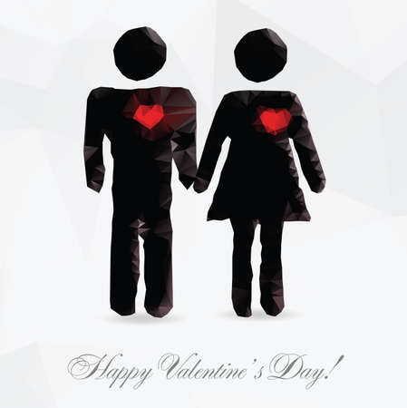 Polygon couple in love, vector illustration - card for holidayのイラスト素材