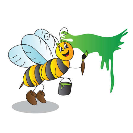 Funny cartoon bee with a brush and paints - vector illustrationのイラスト素材