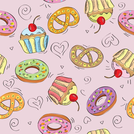 Seamless pattern background - sweet cakes - vector illustrationのイラスト素材